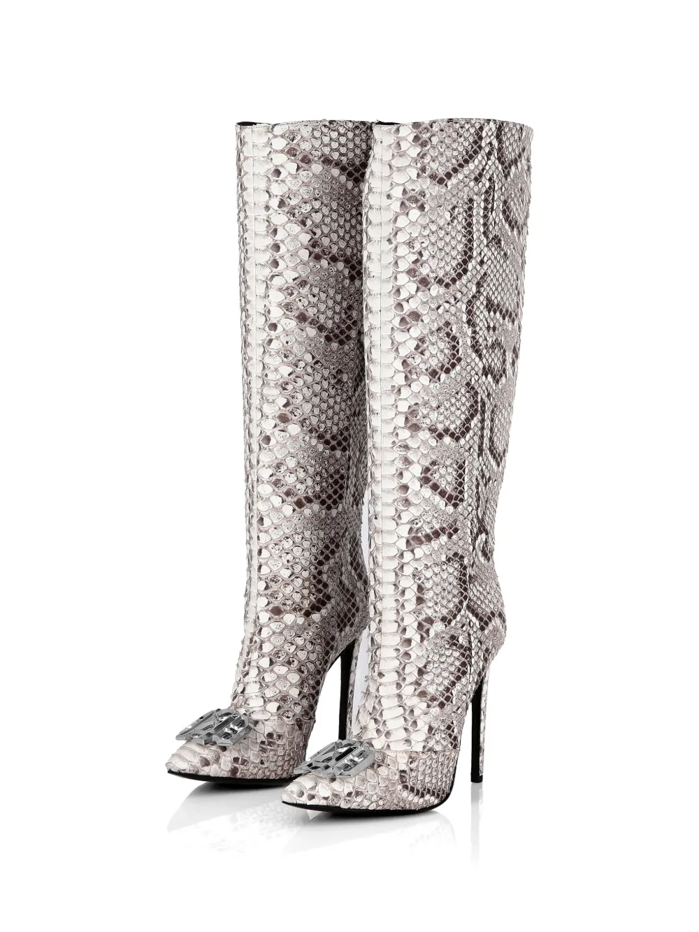 Philipp Plein python-skin jewel monogram boots Beige