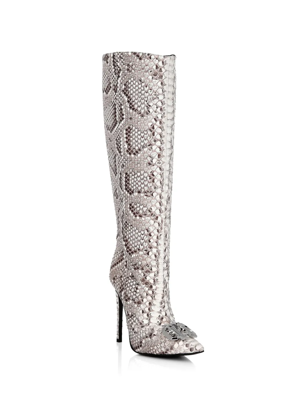 Philipp Plein python-skin jewel monogram boots Beige