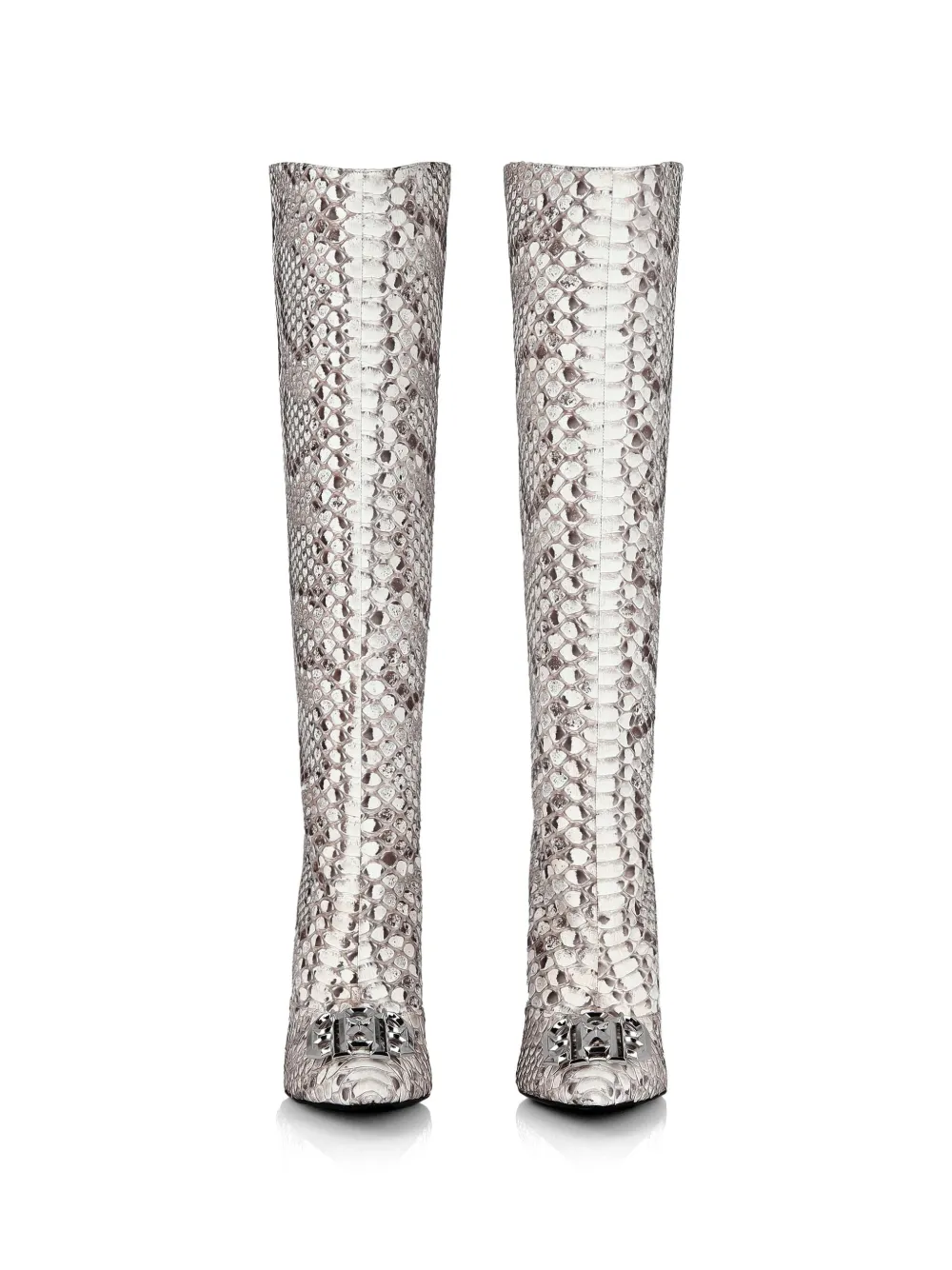 Philipp Plein python-skin jewel monogram boots Beige
