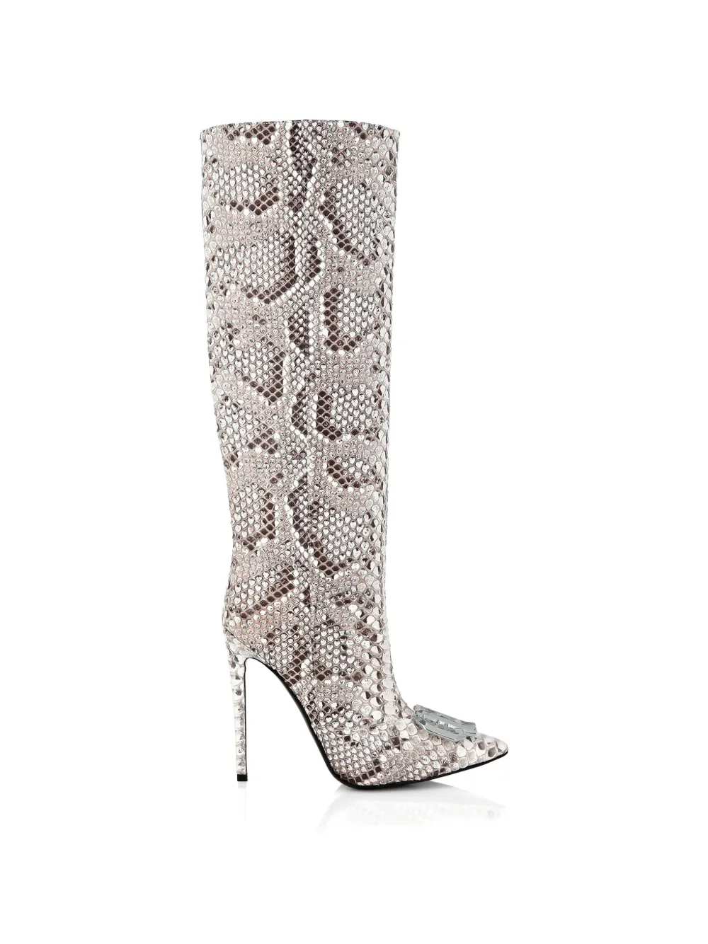 Philipp Plein python-skin jewel monogram boots Beige