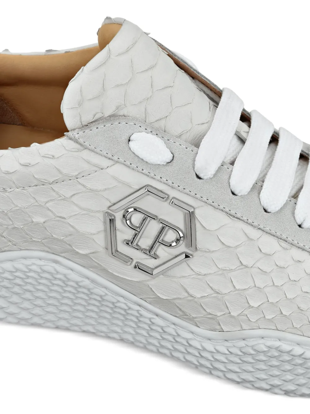 Philipp Plein python-leather suede-trim sneakers Wit