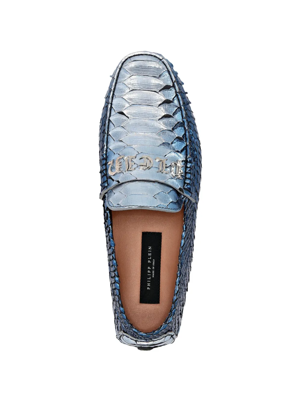 Philipp Plein metallic python-leather loafers Blauw