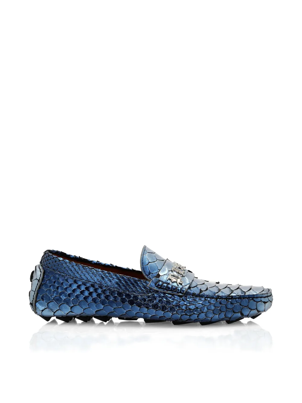 Philipp Plein metallic python-leather loafers - Blu