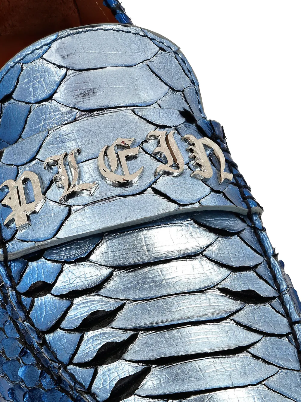Philipp Plein metallic python-leather loafers Blauw