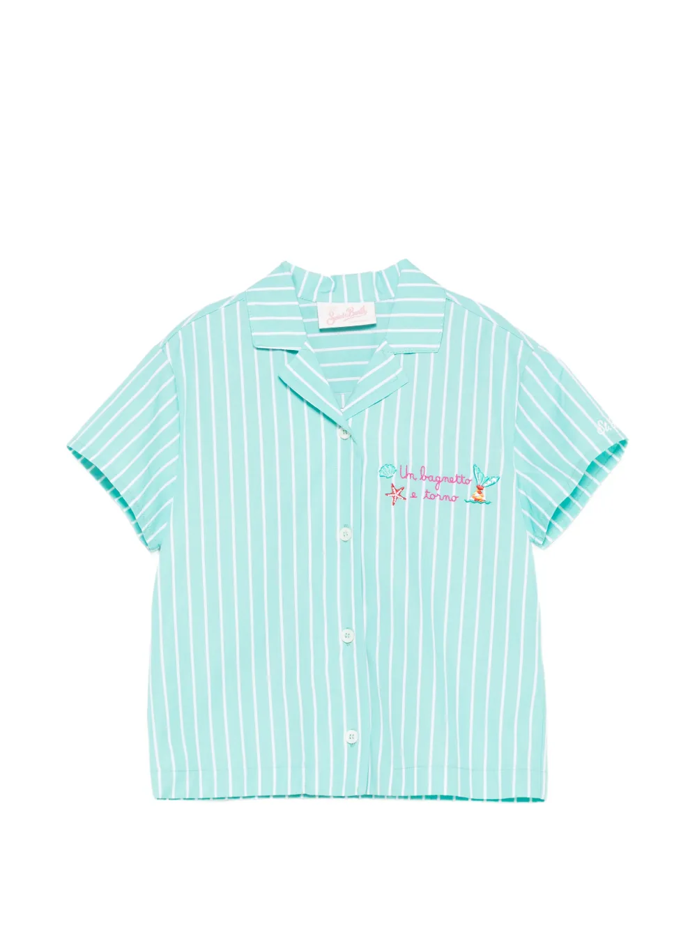 MC2 Saint Barth Kids Everlee striped-pattern logo-embroidered shirt - Blau