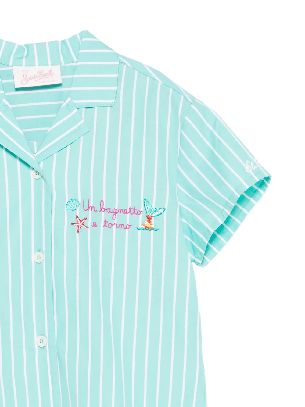 MC2 Saint Barth Kids Everlee gestreept overhemd met geborduurd logo Blauw