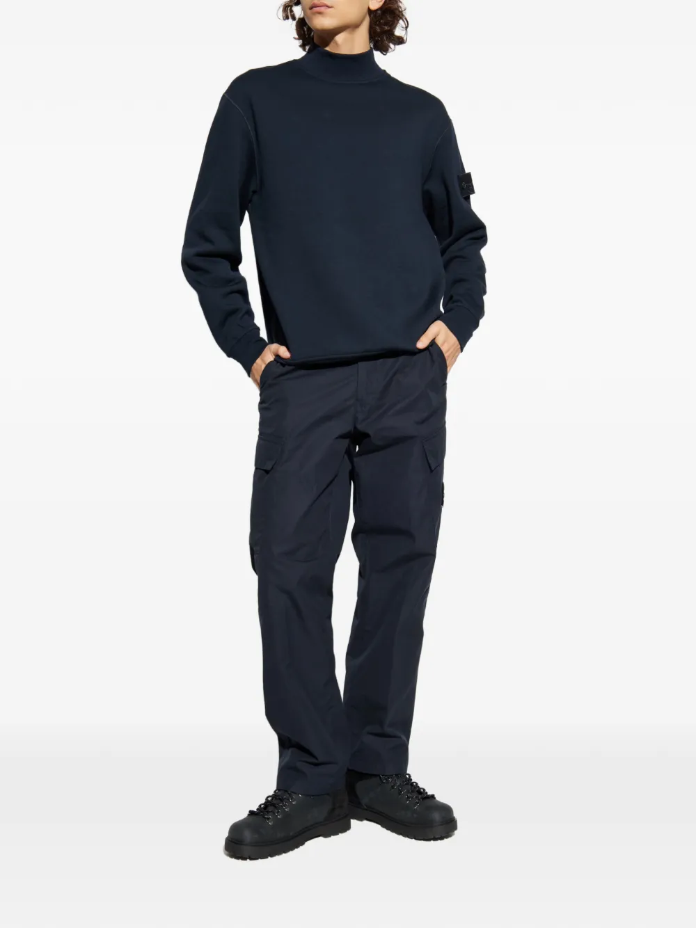 Stone Island Sweater met opstaande kraag en logopatch Blauw