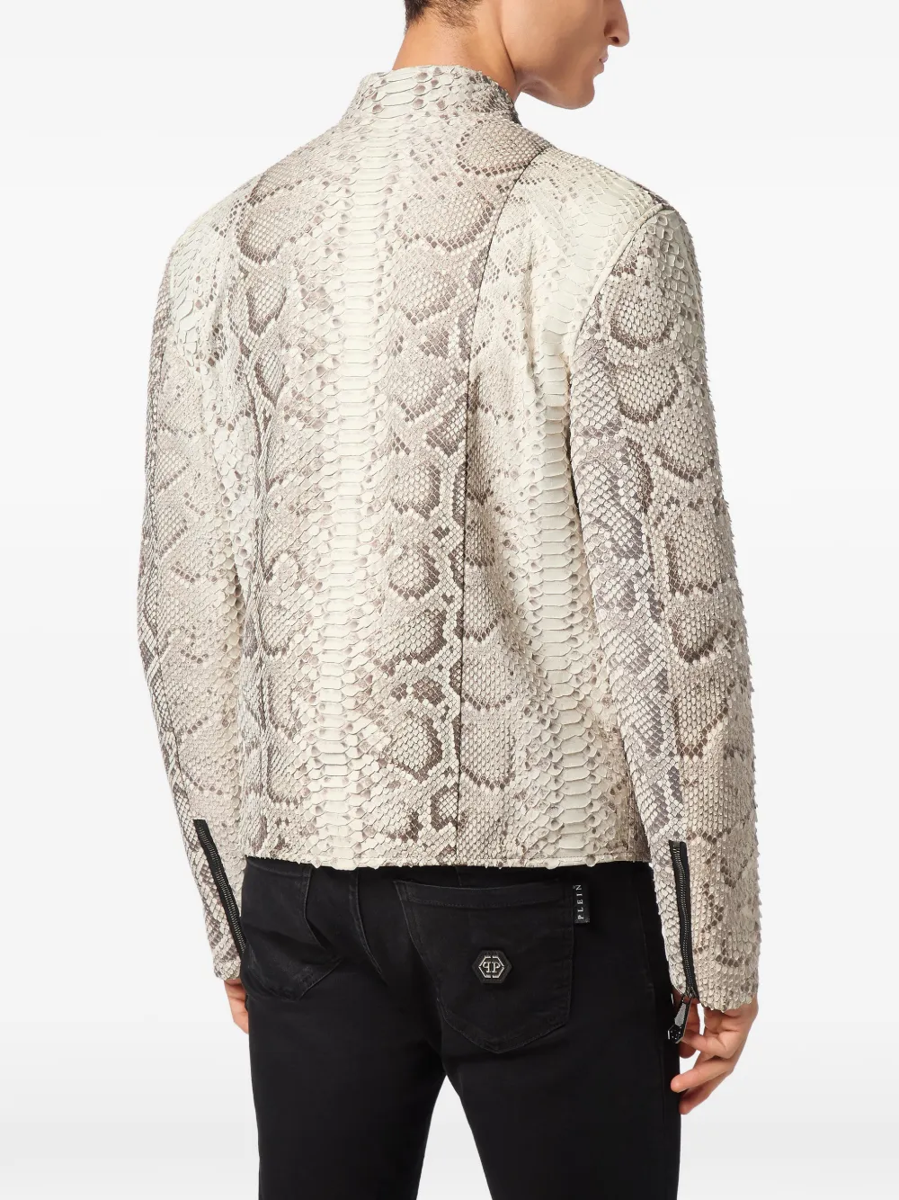 Philipp Plein Motojack van pythonleer Beige