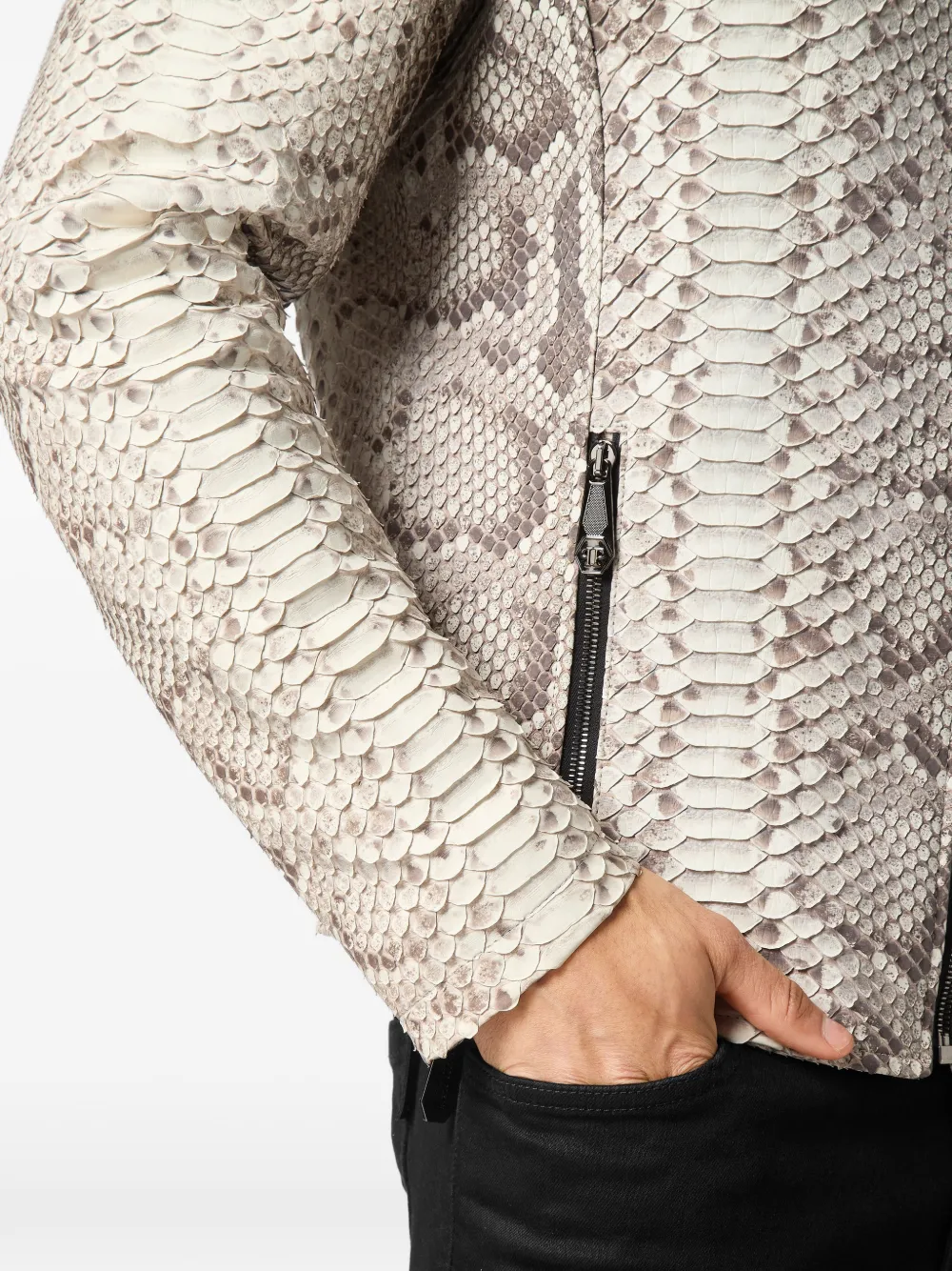 Philipp Plein Motojack van pythonleer Beige