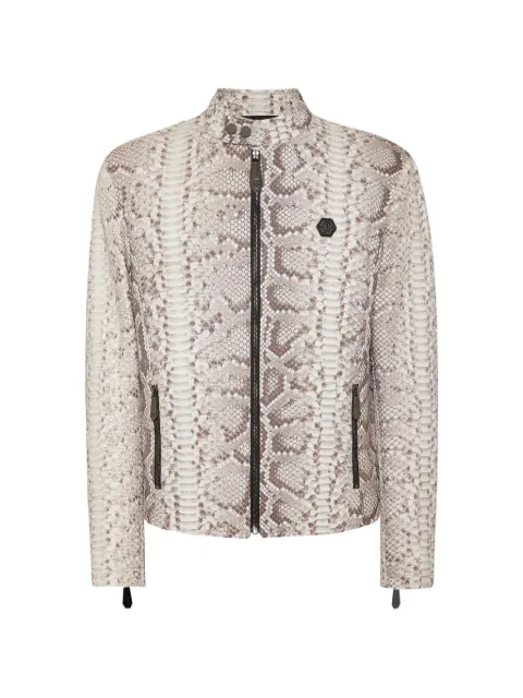 Philipp Plein python-leather biker jacket