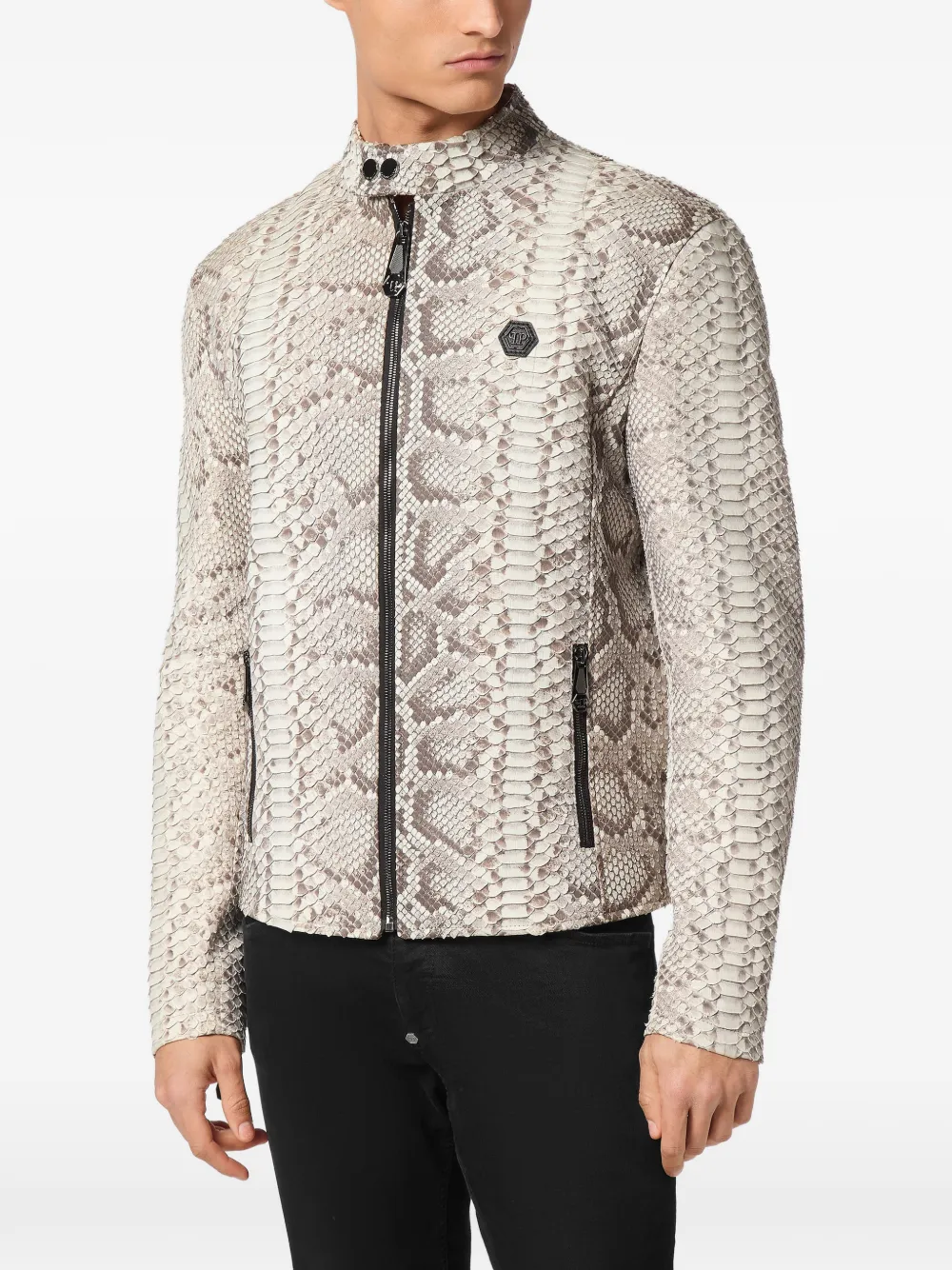 Philipp Plein Motojack van pythonleer Beige