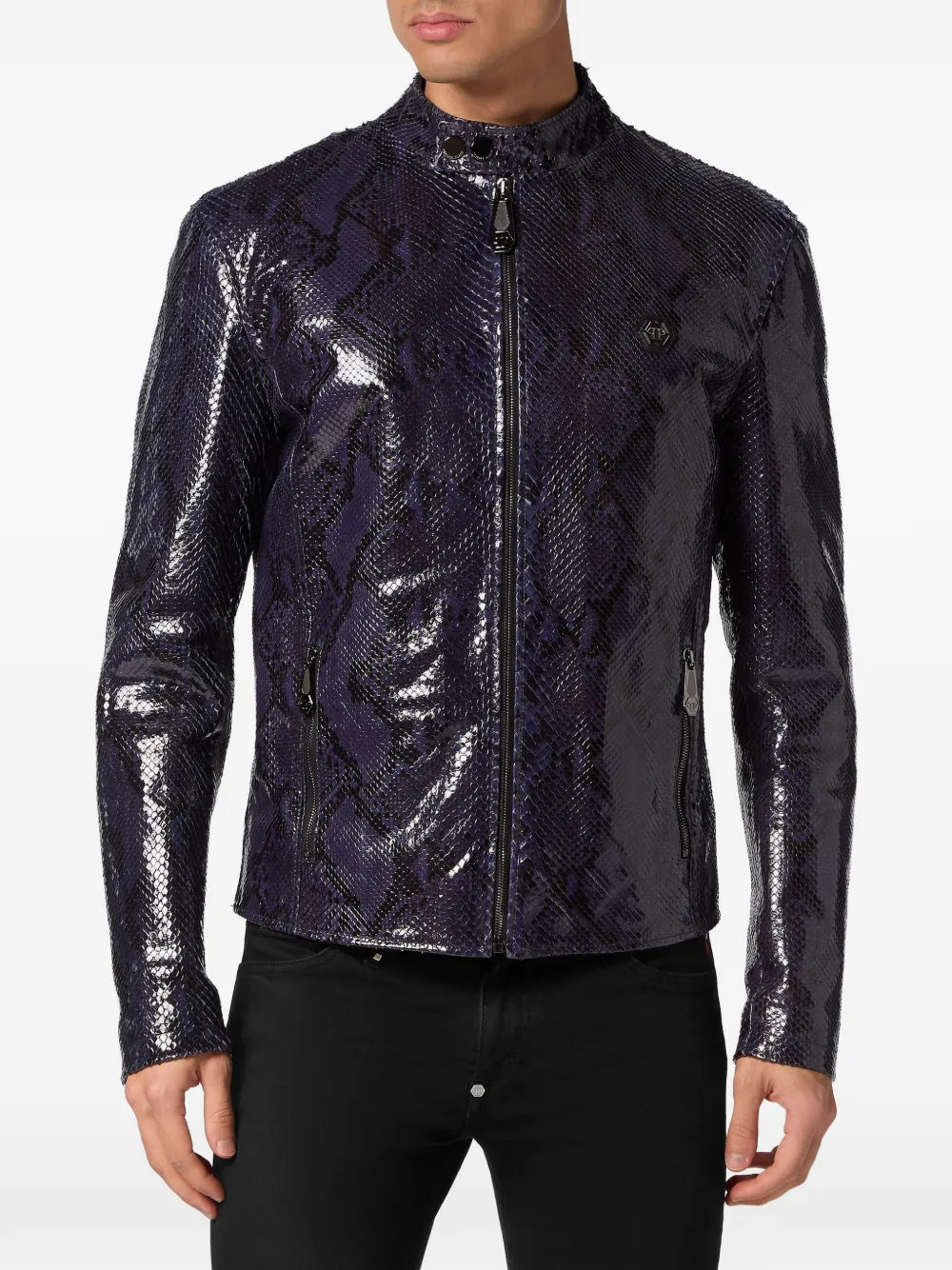 Philipp Plein Leren jack met python-effect Paars