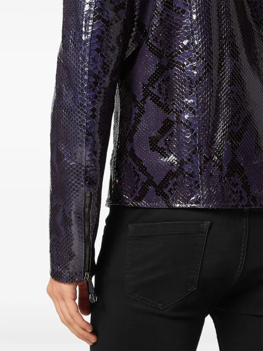Philipp Plein Leren jack met python-effect Paars