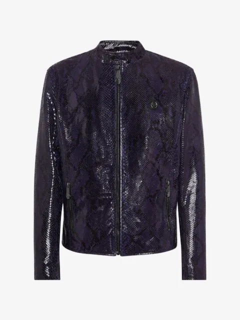 Philipp Plein python leather moto jacket