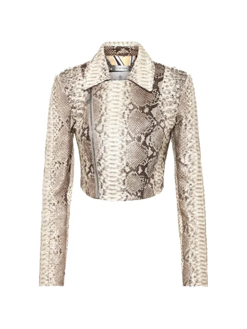 Philipp Plein cropped python leather biker jacket ls flame
