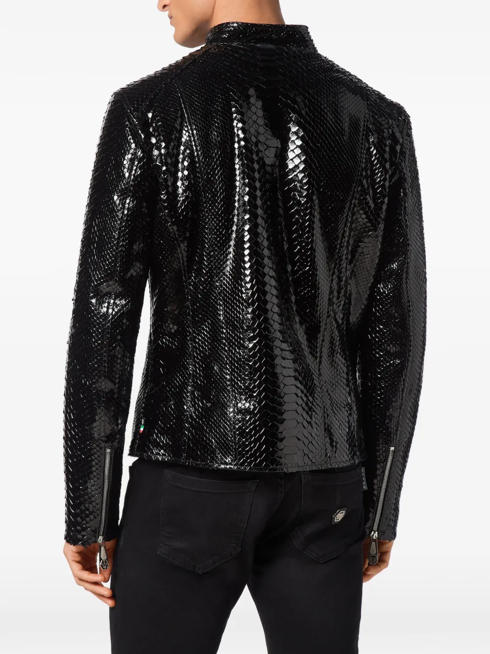 Philipp Plein Bikerjack van pythonleer Zwart