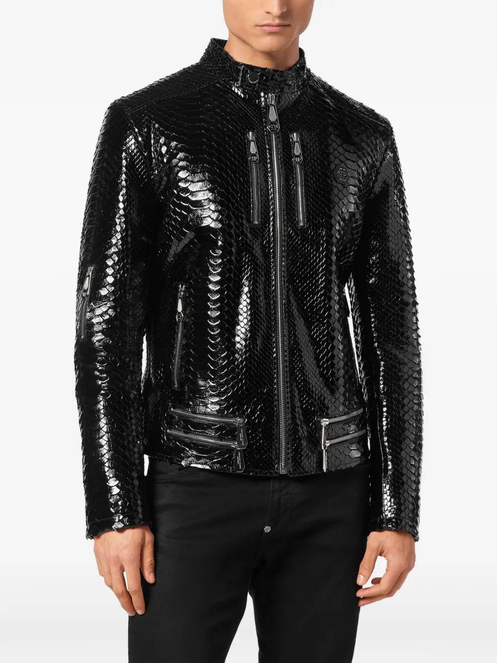 Philipp Plein Bikerjack van pythonleer Zwart