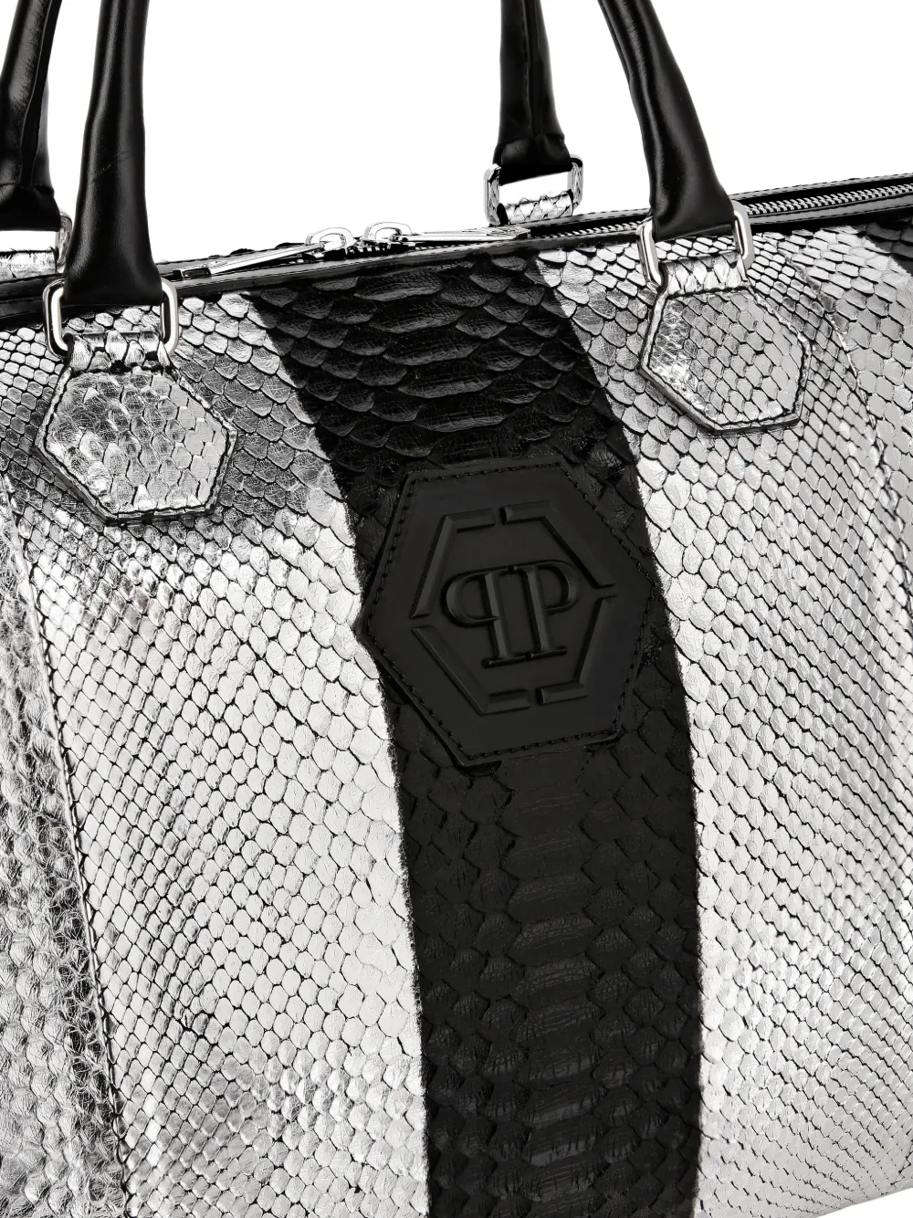 Philipp Plein Hexagon reistas van pythonleer Zwart
