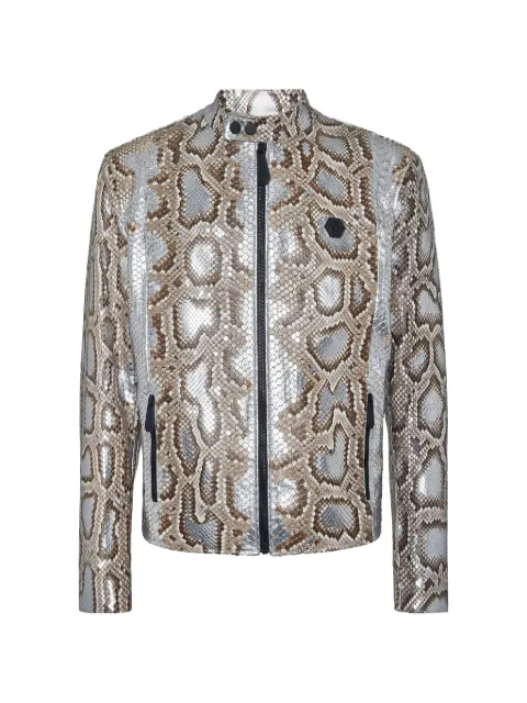 Philipp Plein python-leather bomber jacket