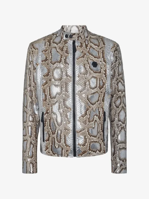 Philipp Plein python leather moto jacket