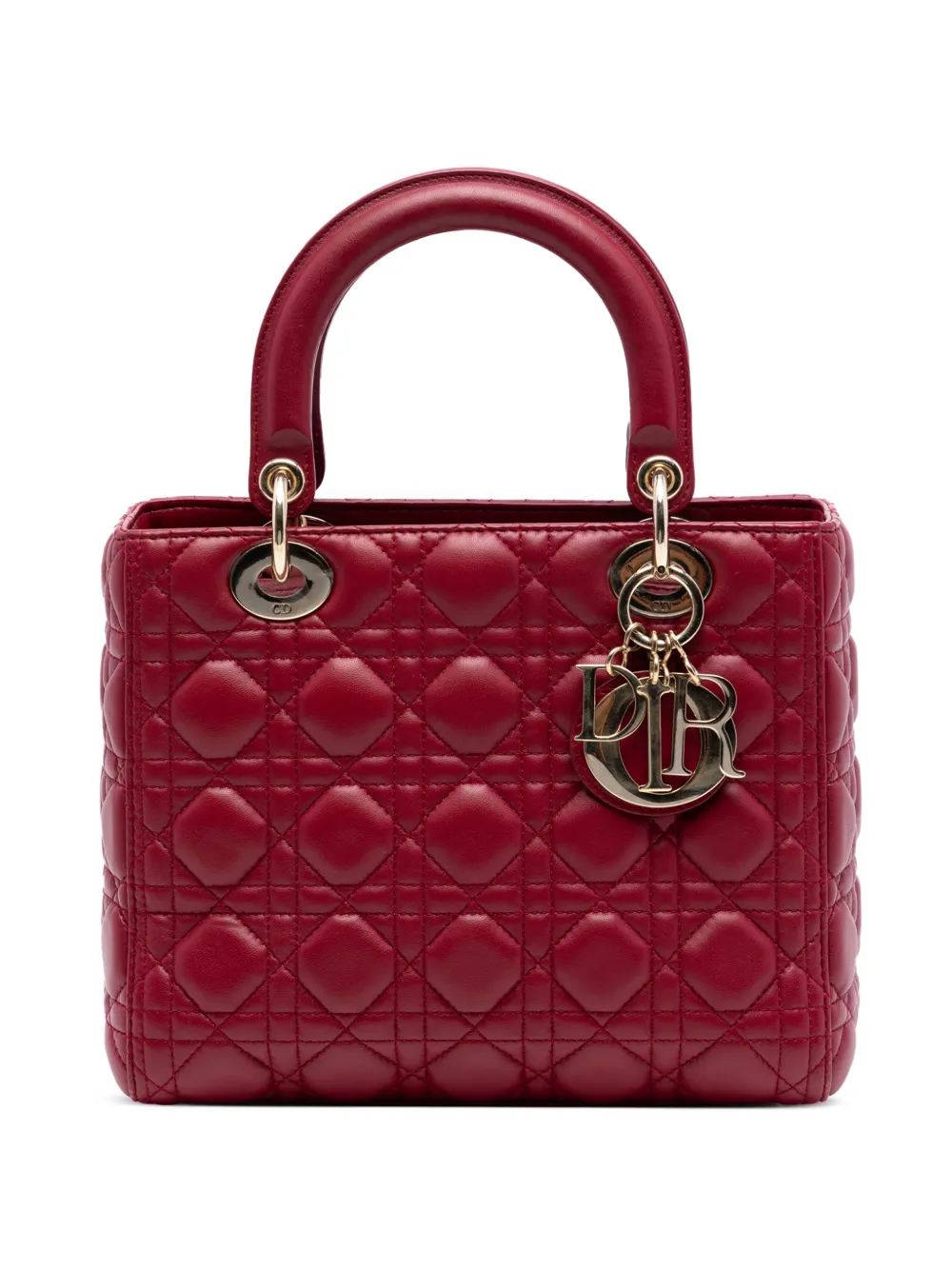 Christian Dior Pre-Owned 2018 Medium Lambskin Cannage Lady Dior satchel - Rosso
