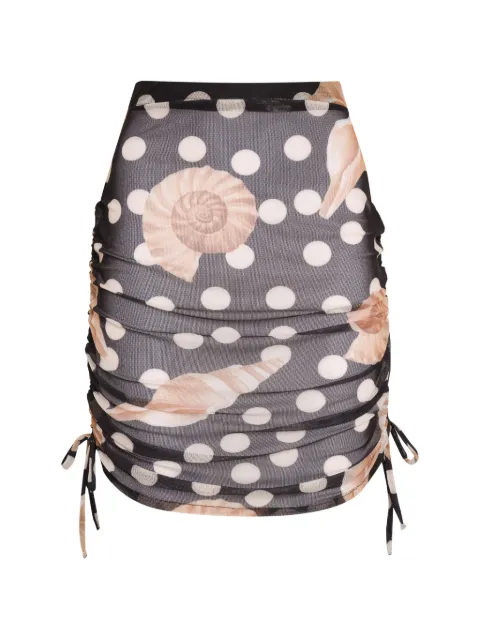Brigitte ruched seashell-print skirt