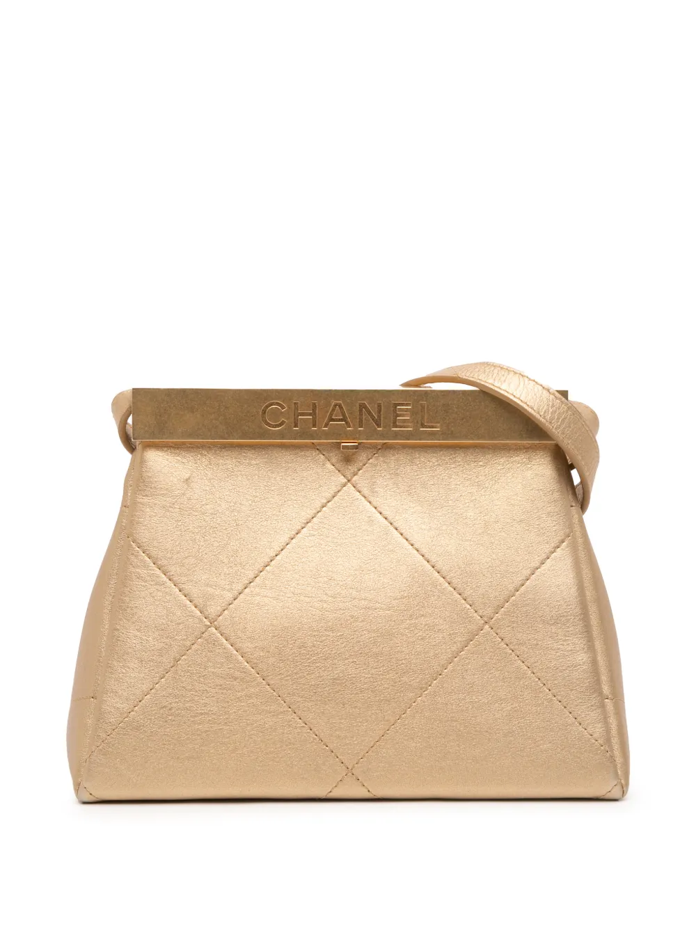 CHANEL Pre-Owned 2019 Small Calfskin Kiss Lock Frame Bag crossbody bag - Oro