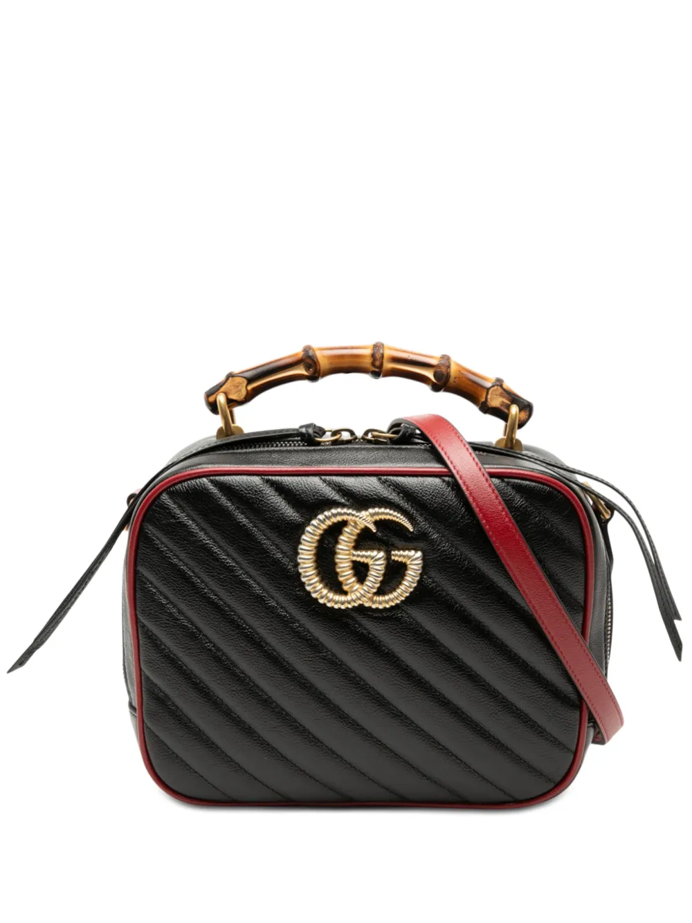 Gucci Pre-Owned 2016-2026 Small GG Marmont Matelasse Diagonal Leather Torchon Bamboo satchel - Nero