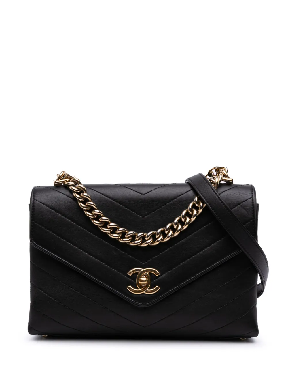 CHANEL Pre-Owned 2018-2019 Small Chevron Calfskin Stitched Coco Flap satchel - Nero