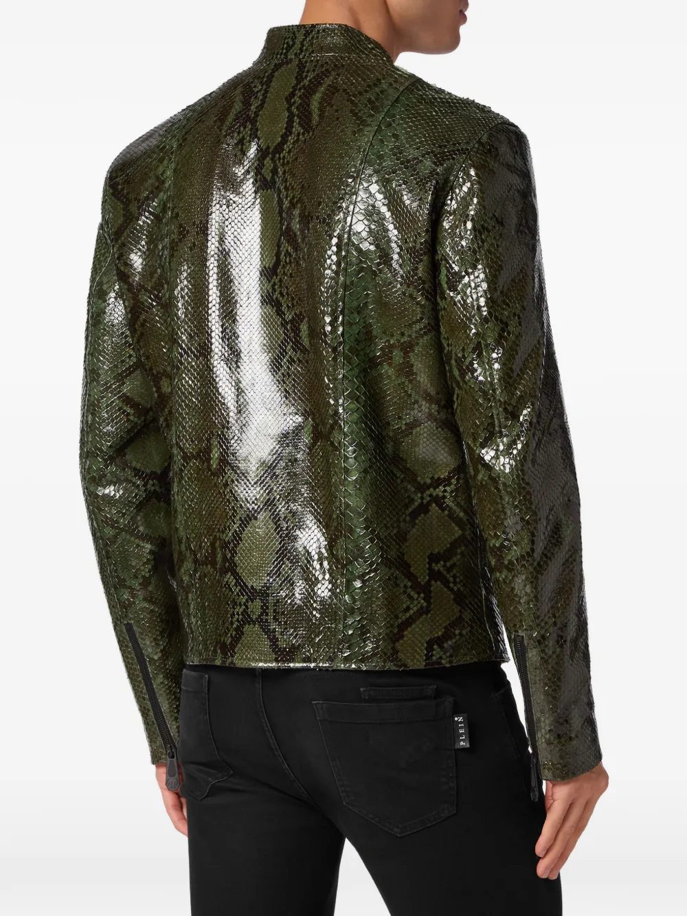 Philipp Plein Leren jack met python-effect Groen