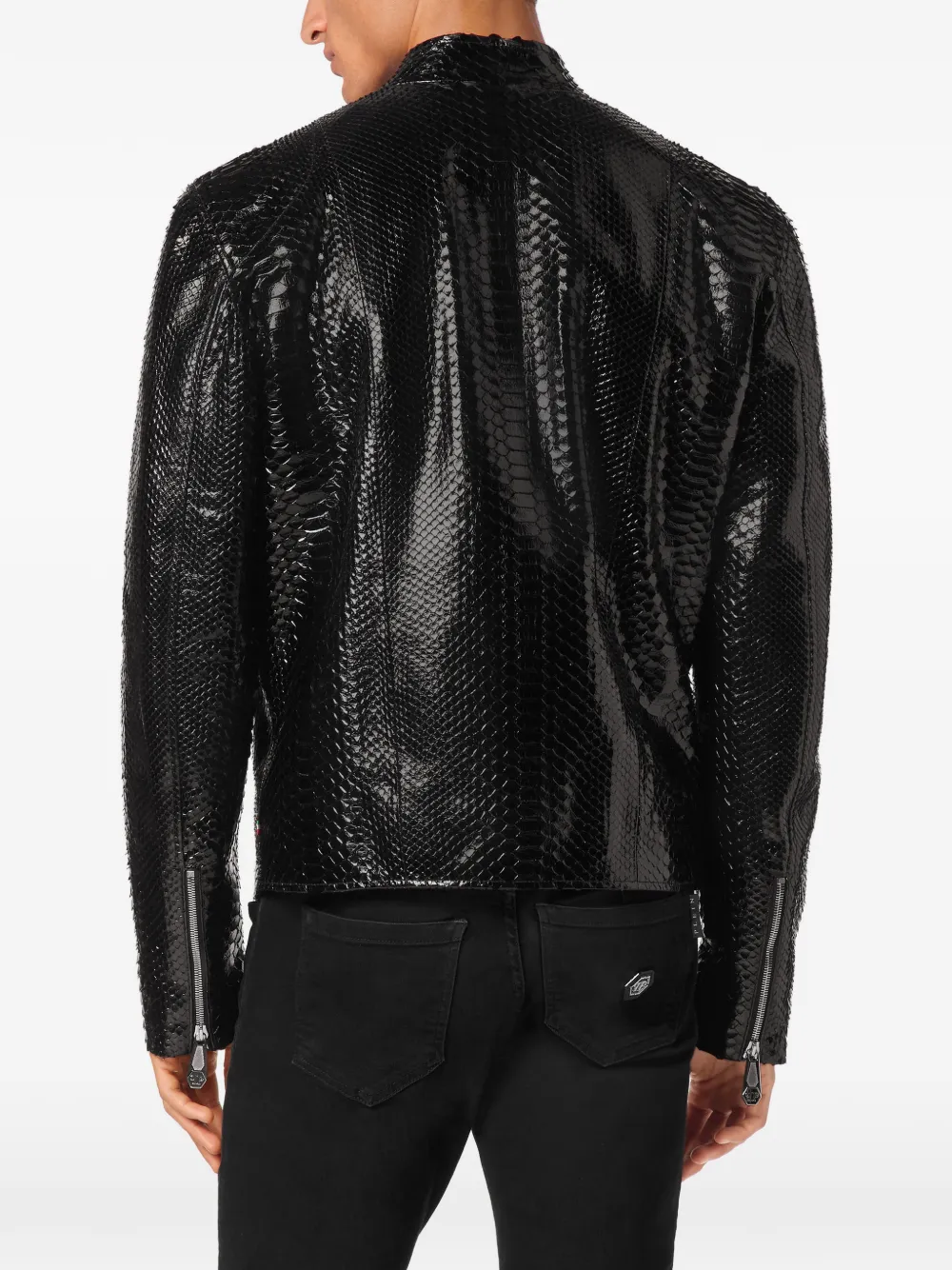 Philipp Plein Leren jack met python-effect Zwart