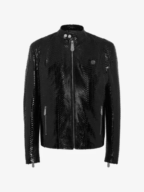 Philipp Plein python leather moto jacket