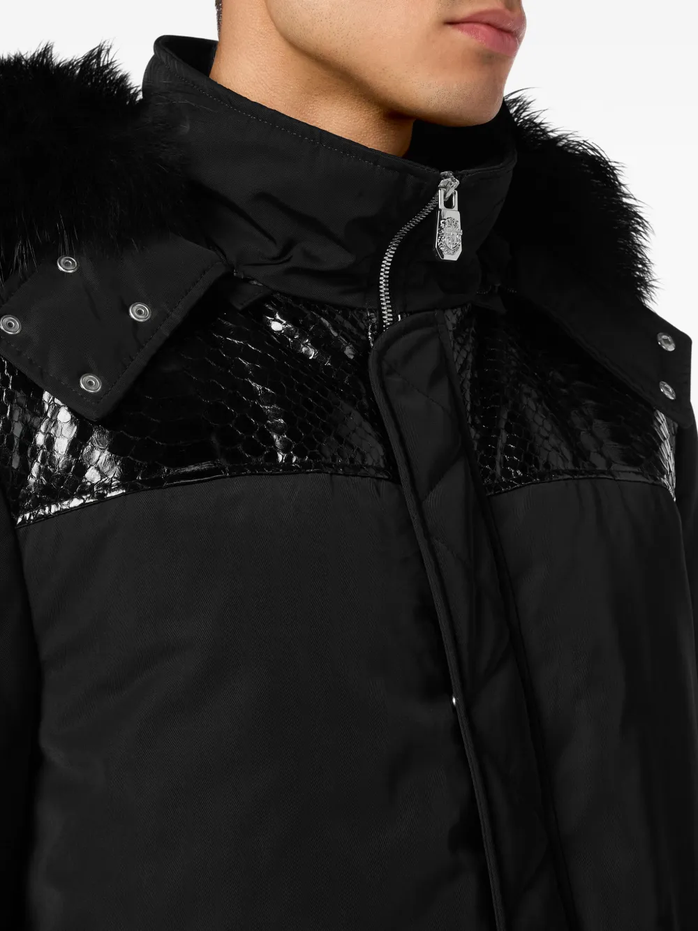 Billionaire Parka met capuchon en python afwerking Zwart