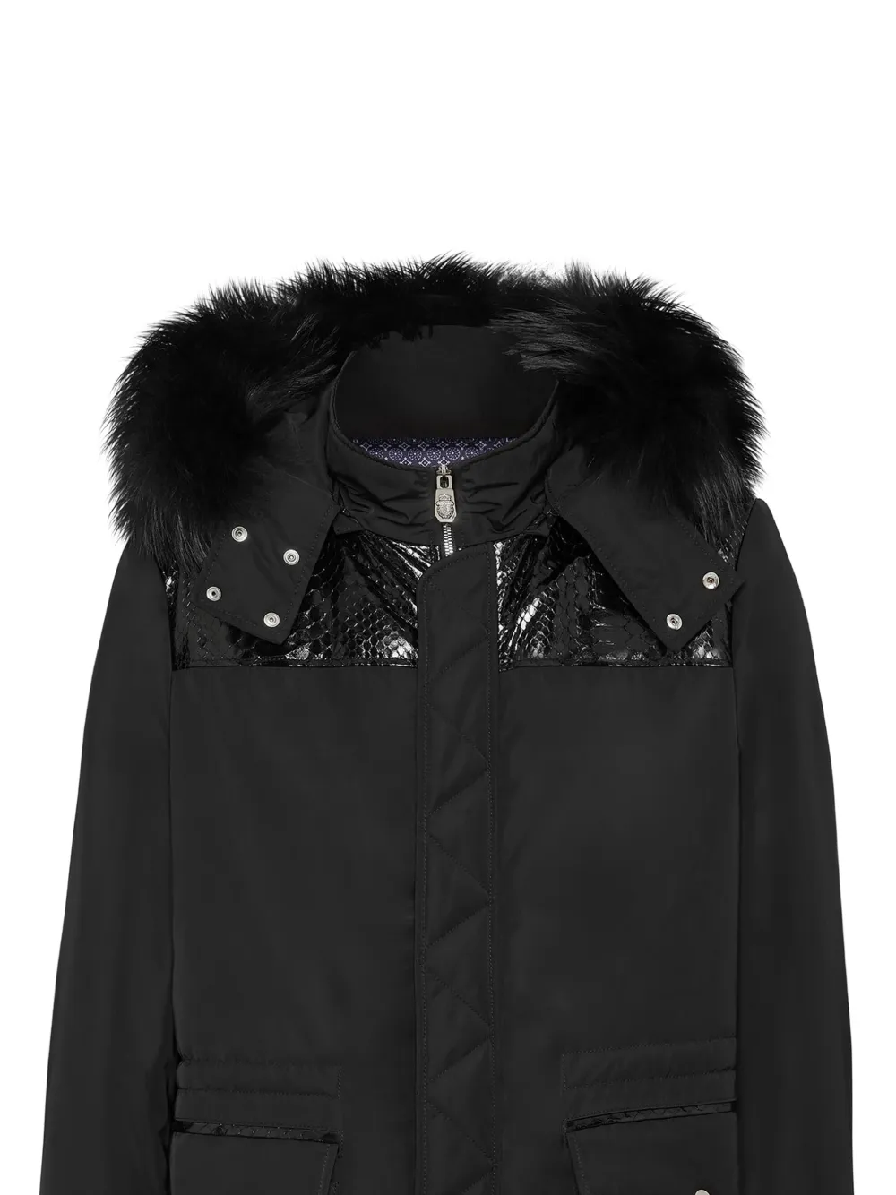 Billionaire Parka met capuchon en python afwerking Zwart