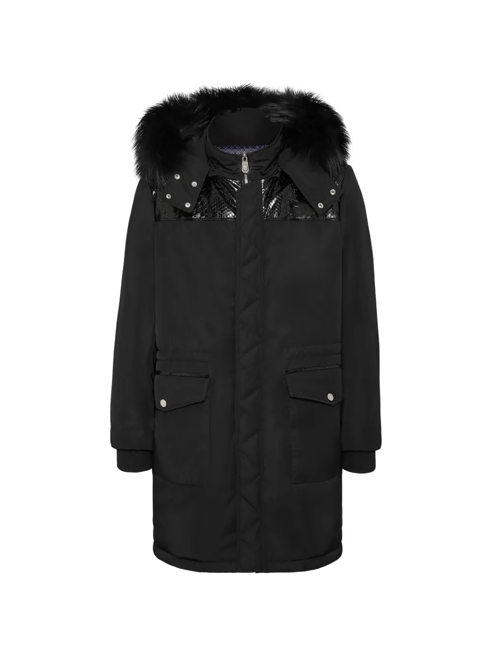 Billionaire python-trimmed fur-hooded parka