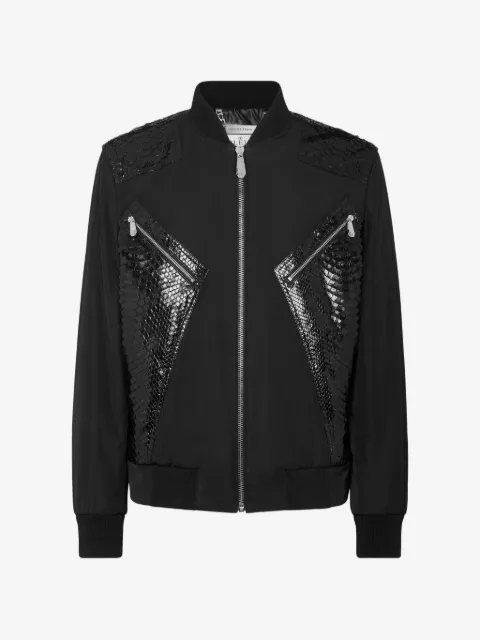 Philipp Plein python-leather-panelled bomber jacket