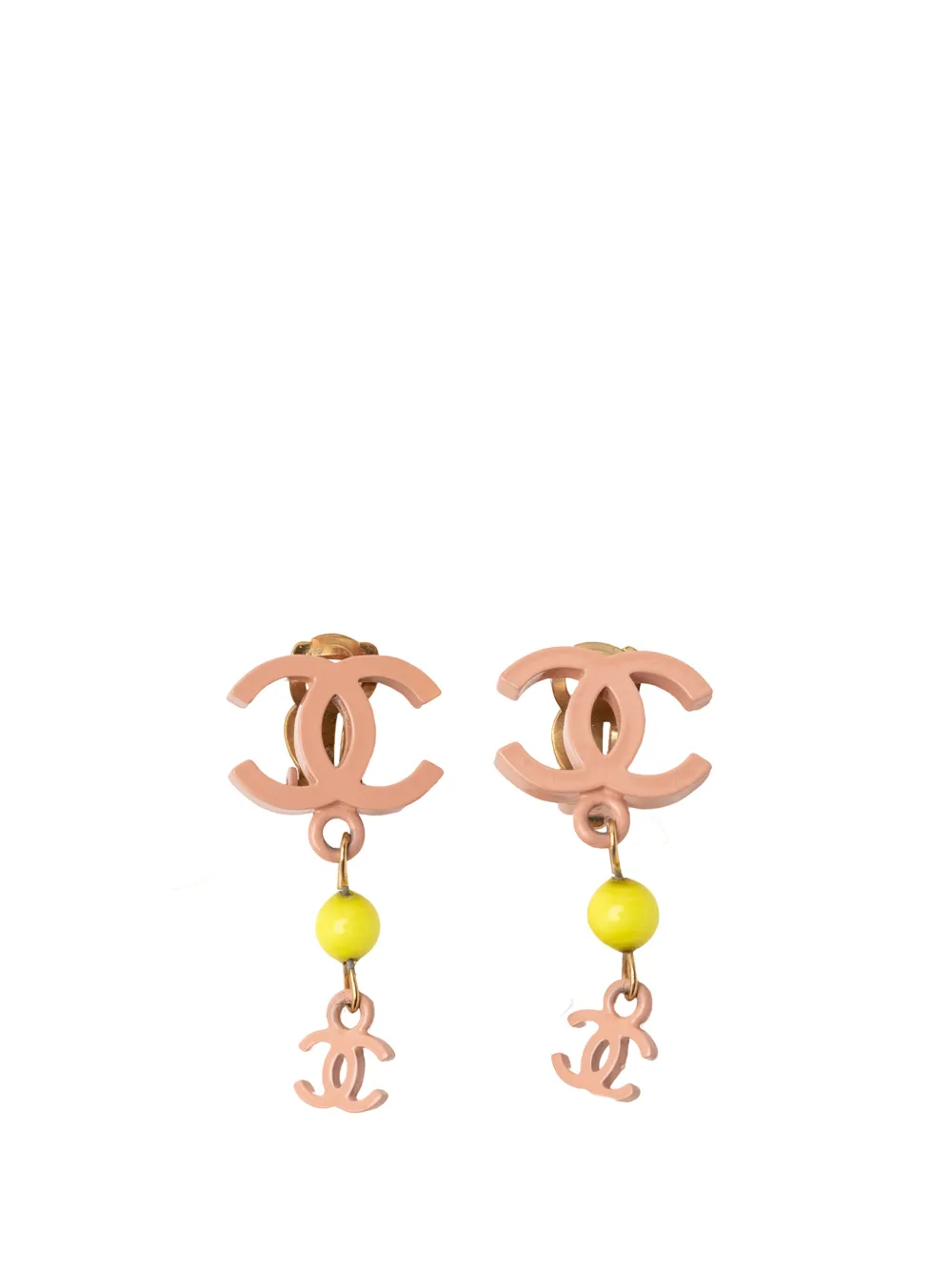 CHANEL Pre-Owned 2003 Gold Plated Enamel CC Drop Clip-On Earrings costume earrings - Rosa