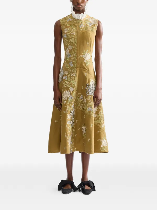 ERDEM floral-embroidered Midi Dress | Yellow | FARFETCH IE
