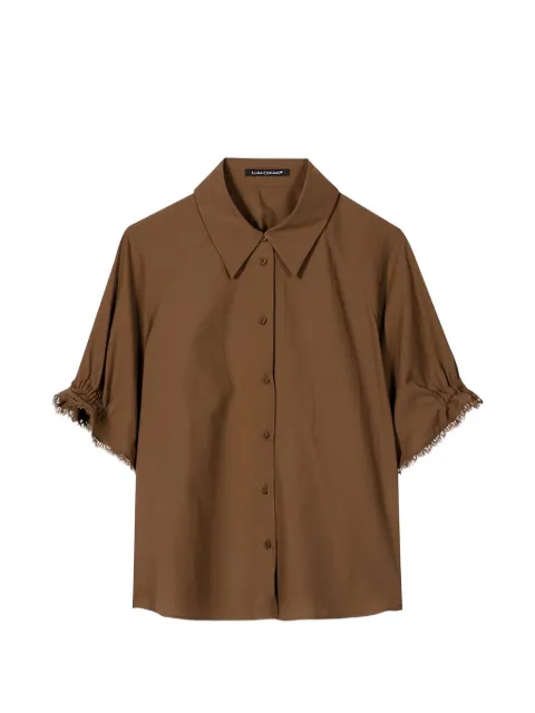 Luisa Cerano frayed-edge gathered-sleeve blouse