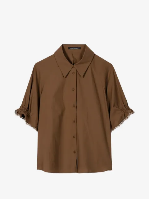 Luisa Cerano frayed-edge gathered-sleeve blouse