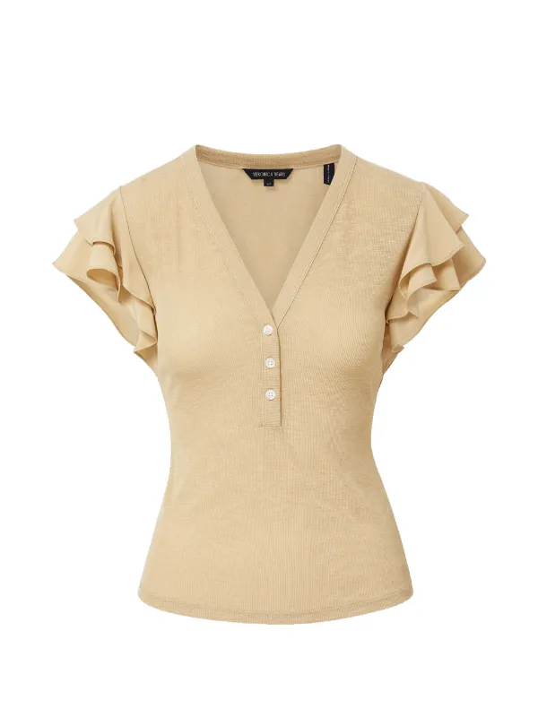 Veronica Beard Aphrodite Ruffled Polo Top in Neutrals