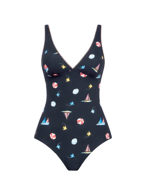 Seafolly geometric-print scalloped swimsuit