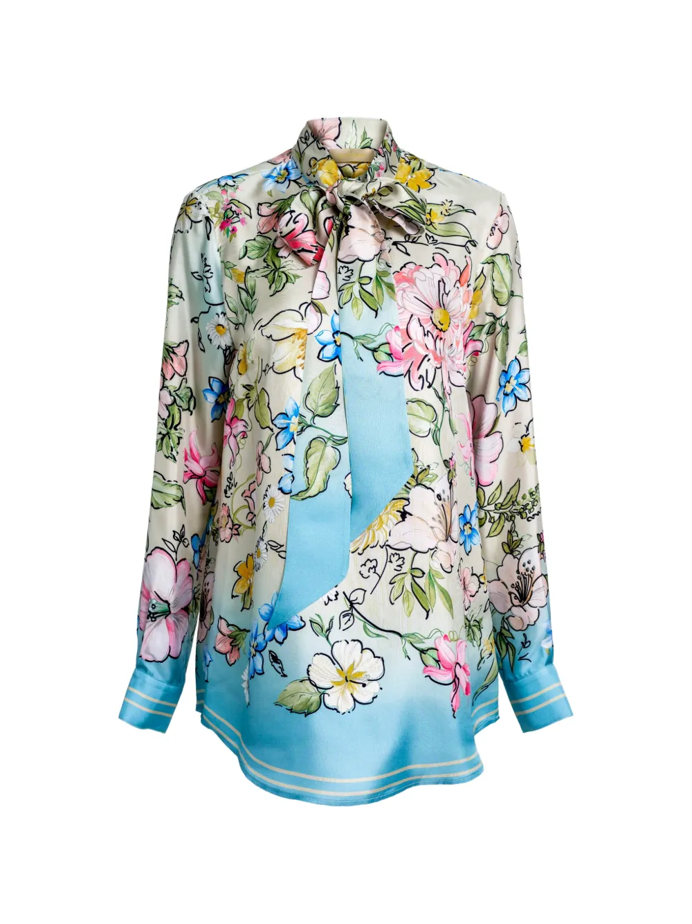 Elie Saab floral-print pussy-bow shirt - Toni neutri