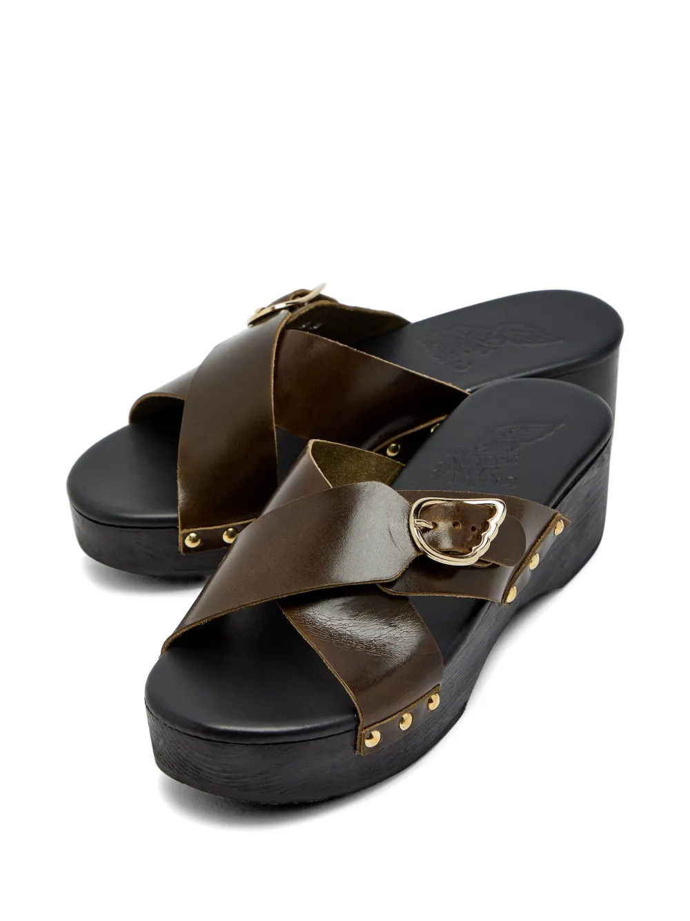 Ancient Greek Sandals Sandalen met gekruiste bandjes en studs Bruin