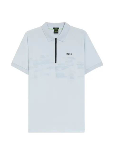 BOSS pattern zip-up polo shirt