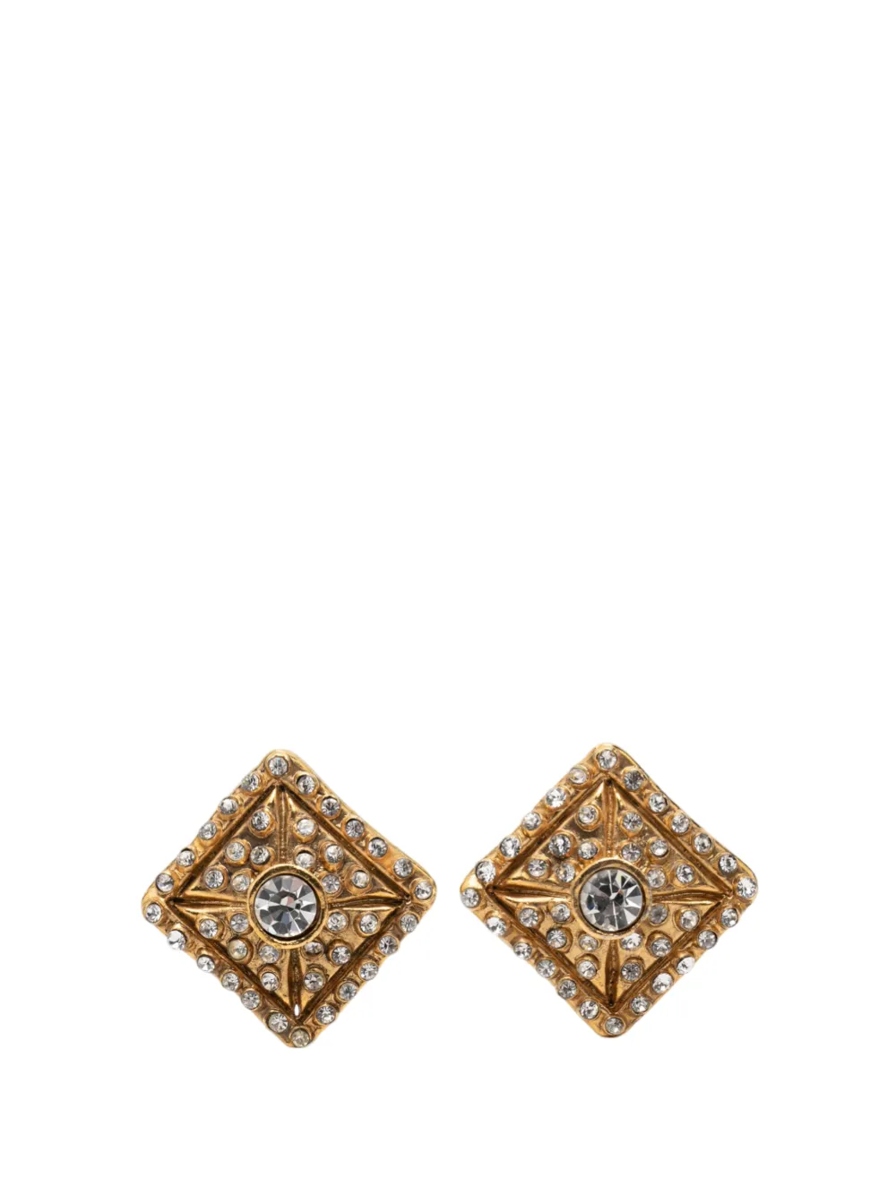 CHANEL Pre-Owned 1970-1980 Gold Plated Strass Diamond Clip On Earrings costume earrings