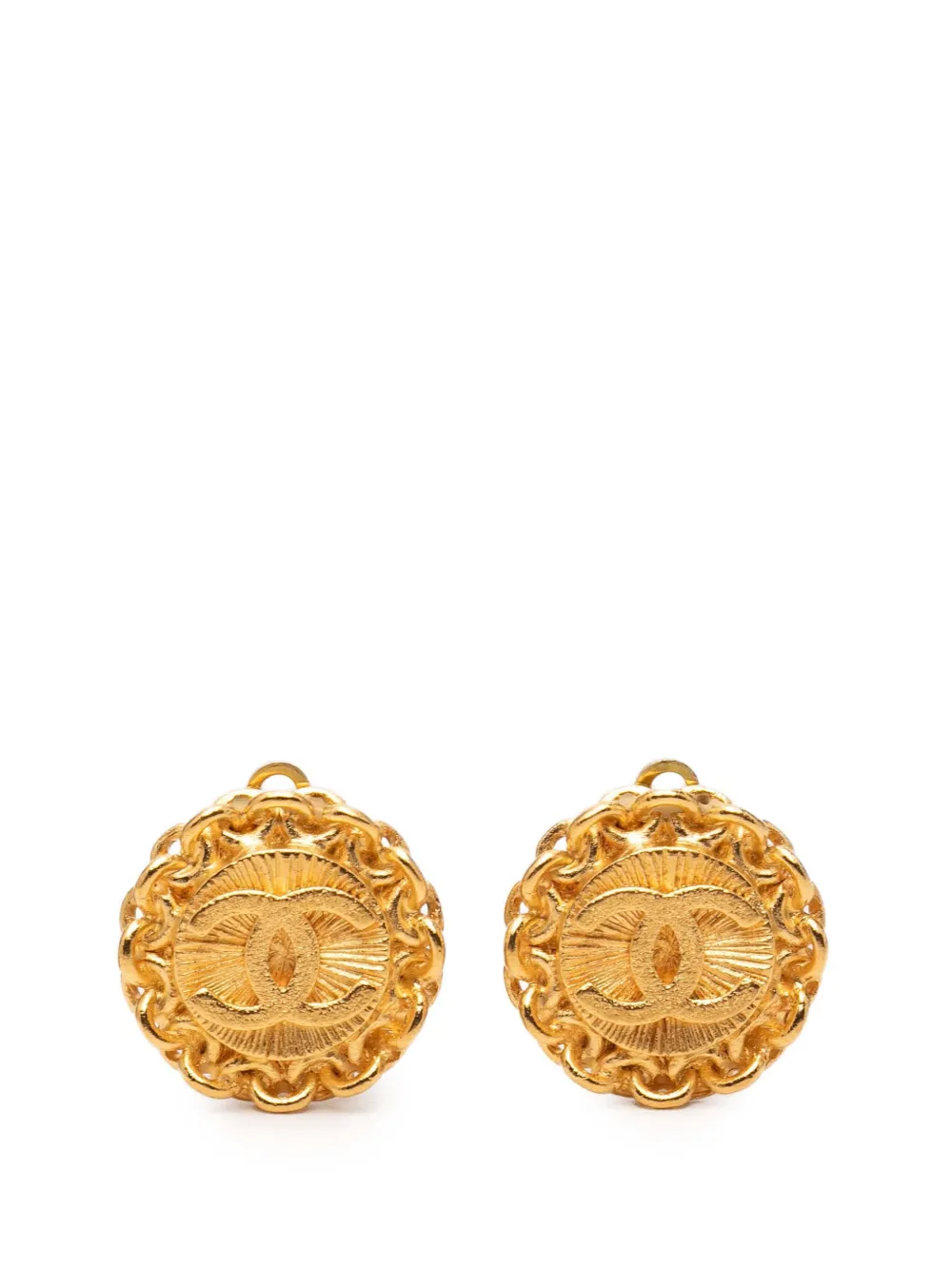 CHANEL Pre-Owned 1995 CC Gold Plated Round Clip On Earrings costume earrings - Oro
