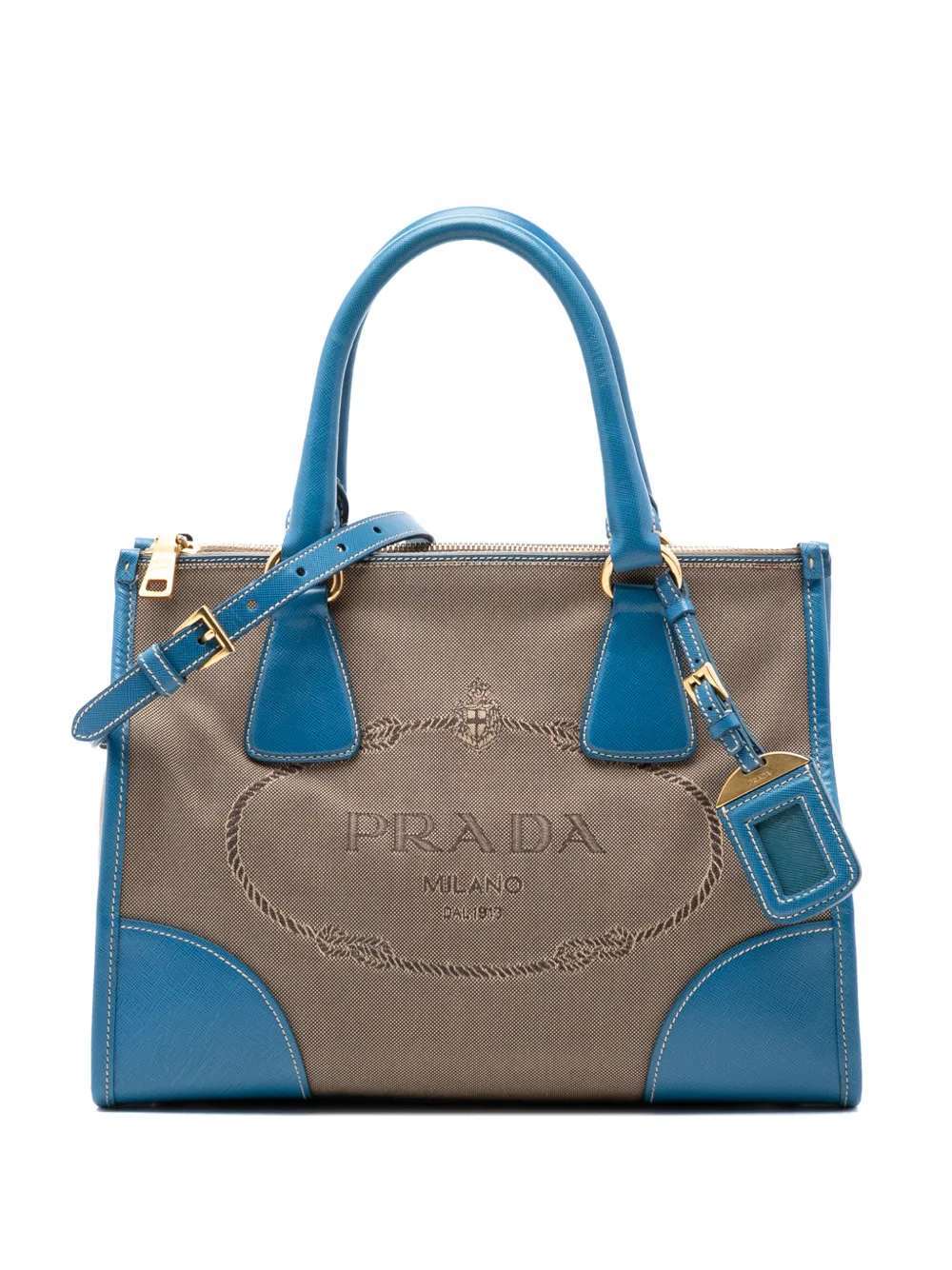 Prada Pre-Owned 2013-2025 Saffiano Trimmed Canvas Canapa Logo Double Zip satchel - Marrone