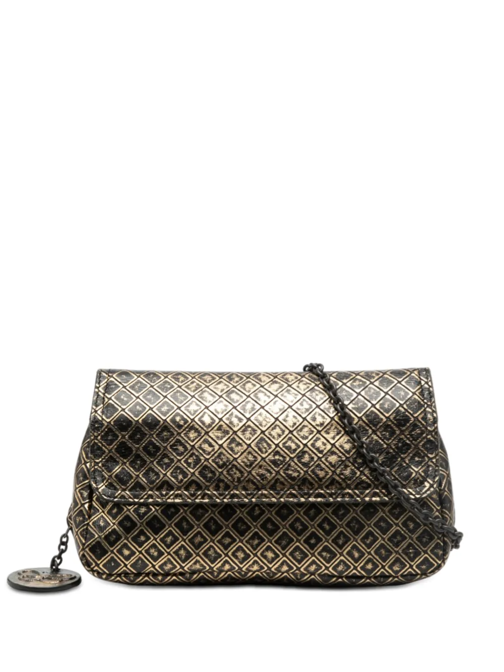 Bottega Veneta Pre-Owned 2012-2026 Metallic Calfskin Intrecciomirage Chain Flap crossbody bag - Gold