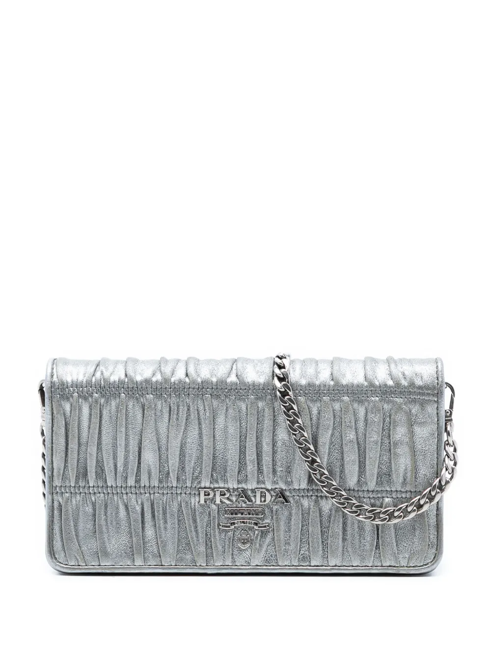 Prada Pre-Owned 2013-2026 Metallic Nappa Gaufre Wallet On Chain crossbody bag - Argento